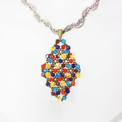 Pendant 45cm - Xochitl Rhombus M-Khaki Braid - Pendant 45cm - Laiton bronze